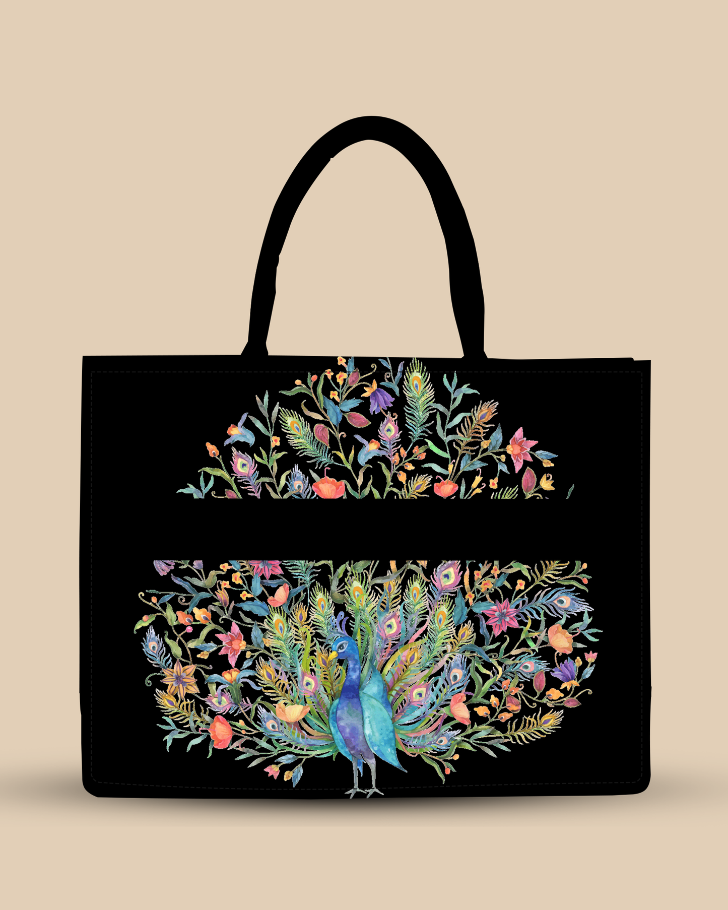 Up Embossed Peacock Design on Leather Personalized Tote Bag