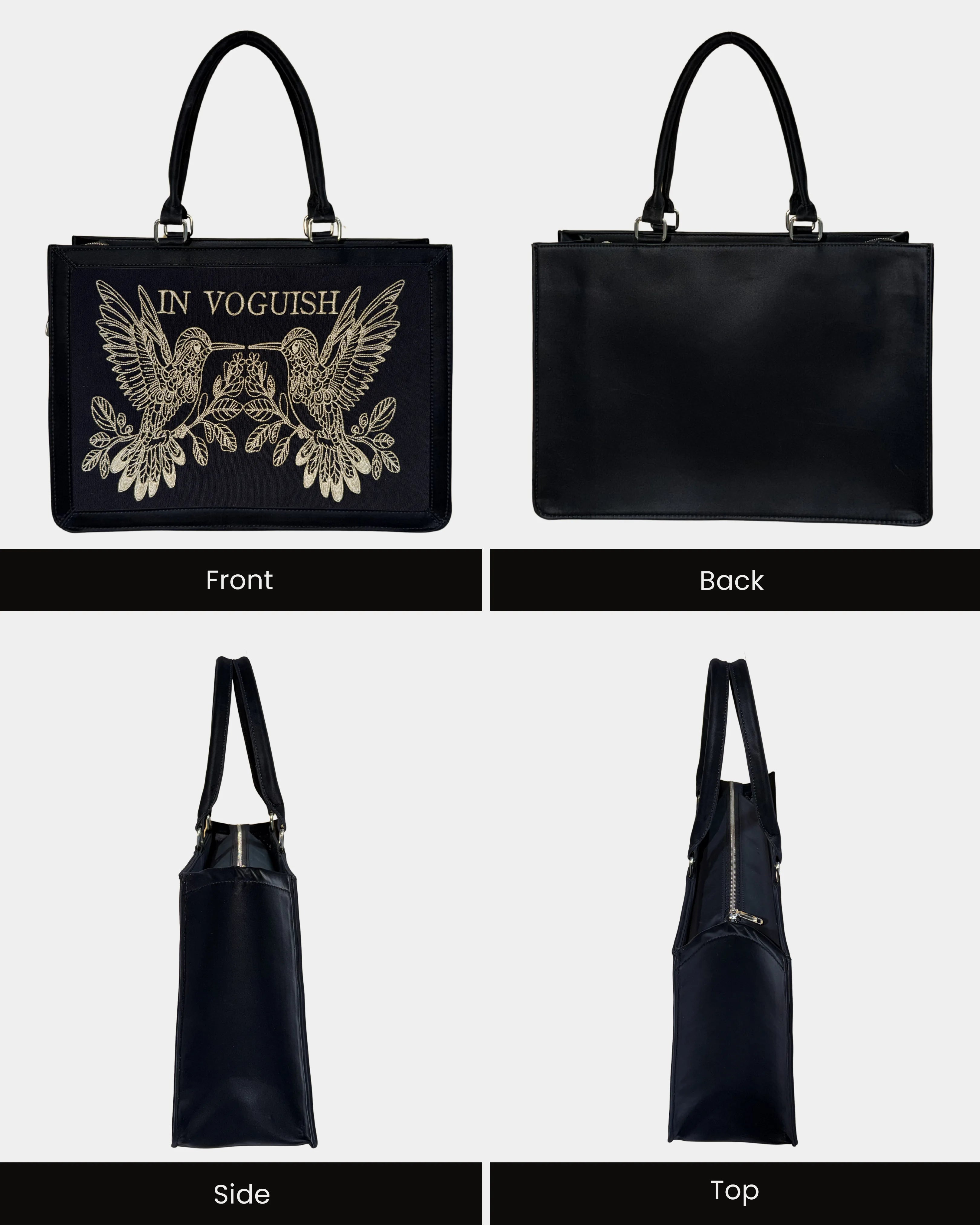 Midnight Hummingbird Personalized Embroidered Tote Bag – Suede Feel Finish with Premium Light Beige Thread Work