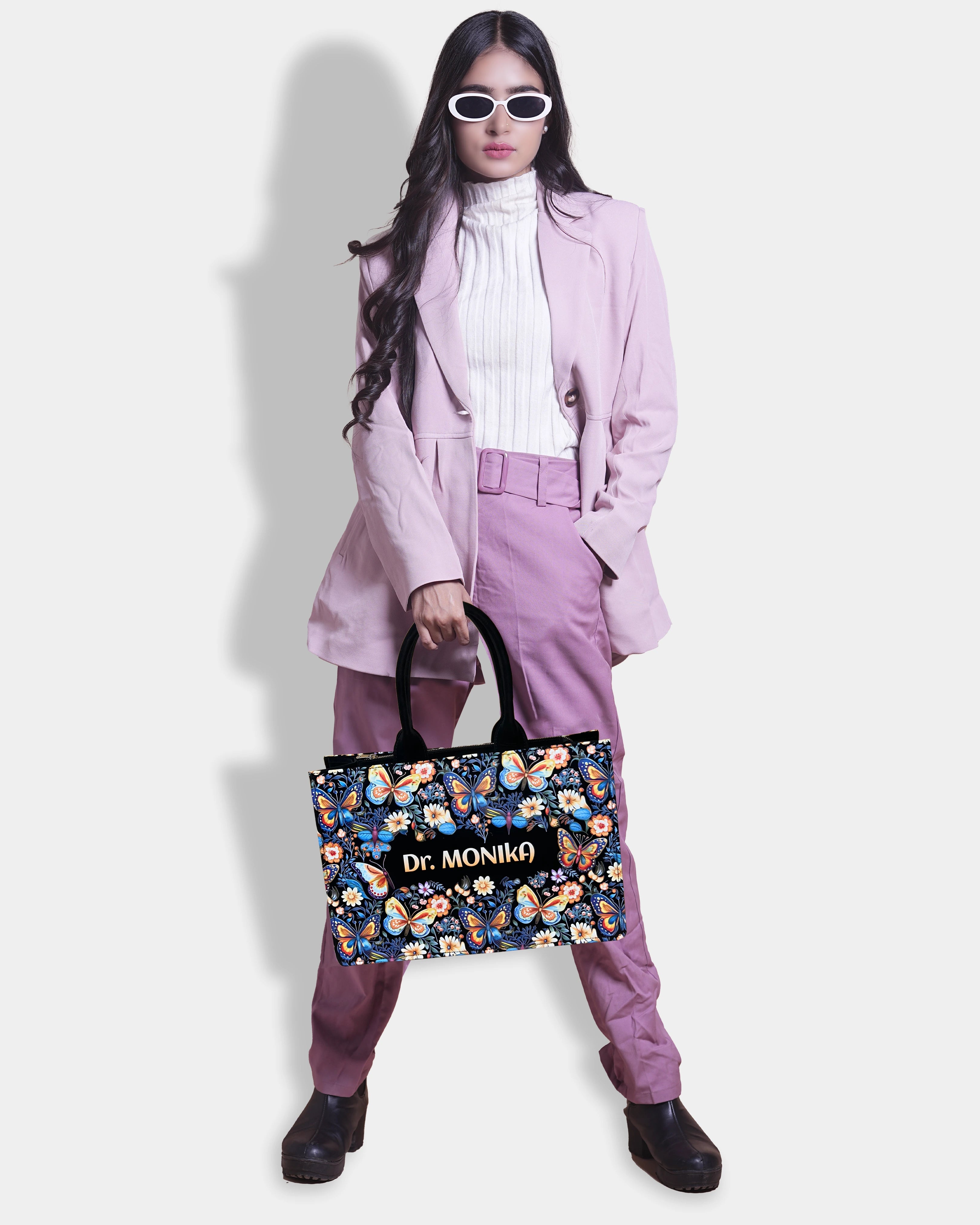 Customized Tote Bag Designed With Blossom Colourfull Butterflies