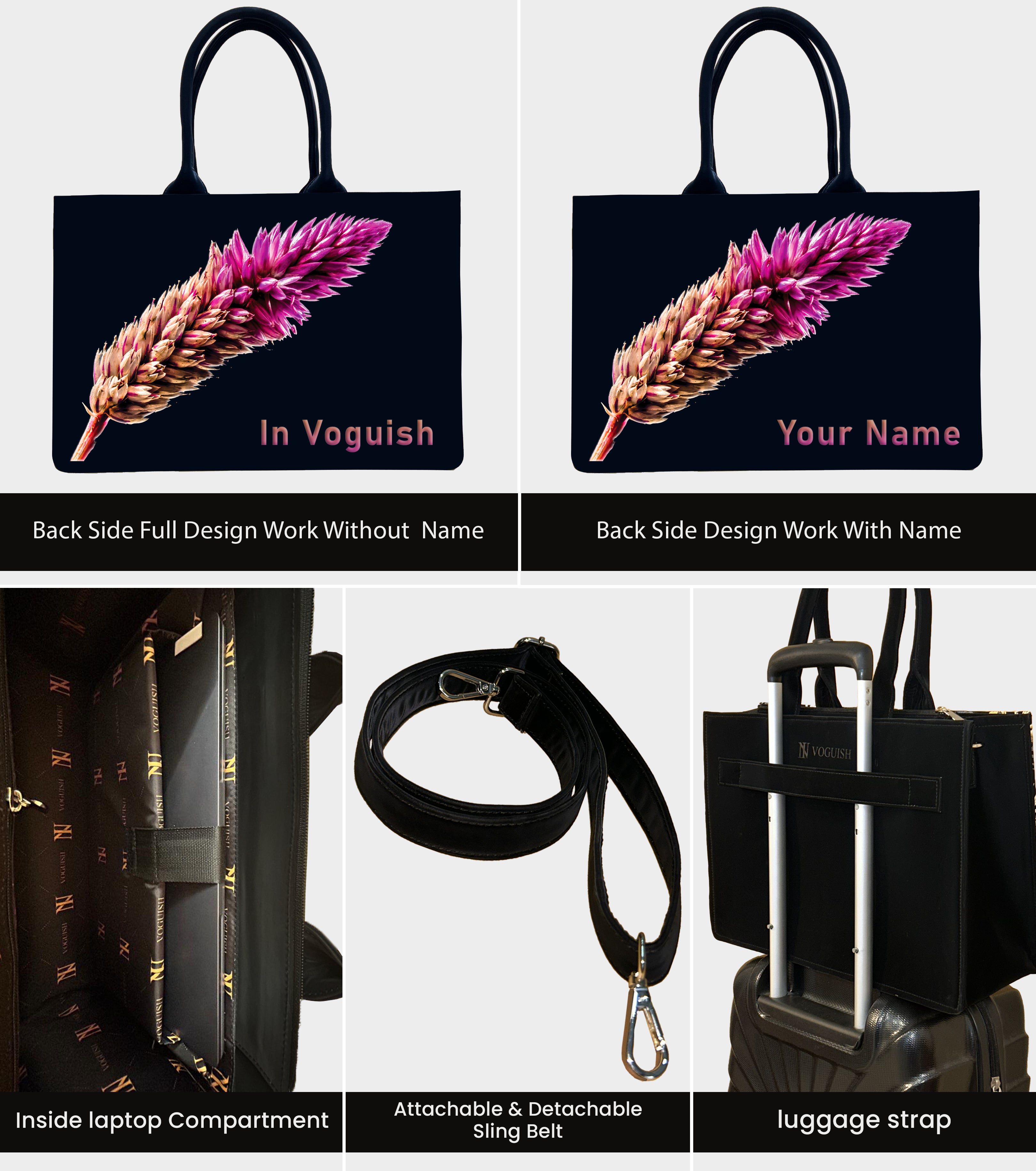 Beautiful Flower Design Up Embossed On Glossy Leather Personalized Tote Bag