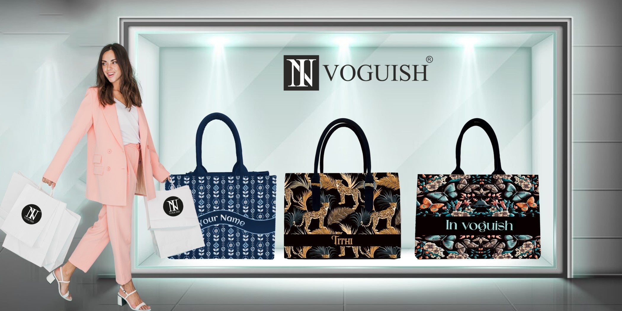 Printed Bag with Stones and Colorful Leaves