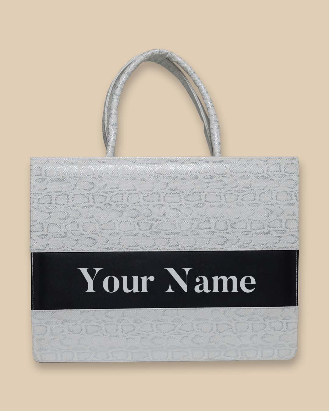 White Sneak Skin Patterned Personalized Tote Bag