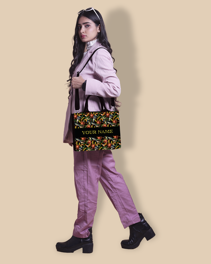 Personalized small Tote Bag Designed with Hornbill , Carens Birds And Tropical Flowers