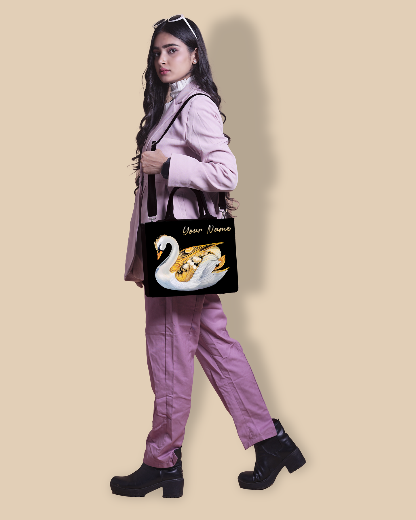 Personalized Small Tote Bag Designed With Swans Birds pattern