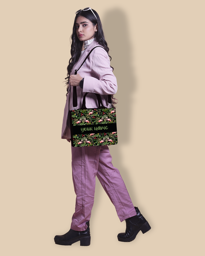 Personalized Small Tote Bag Designed with Flamingo And Colourfull Parrot