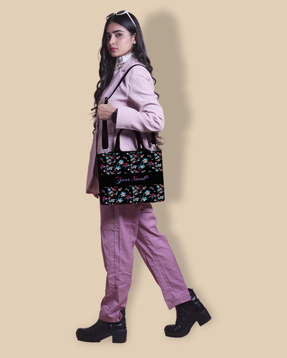 Personalized Small Tote Bag Designed with Flowering Branch And Bird