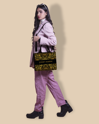 Personalized small Tote Bag Designed with Graceful Golden Floral