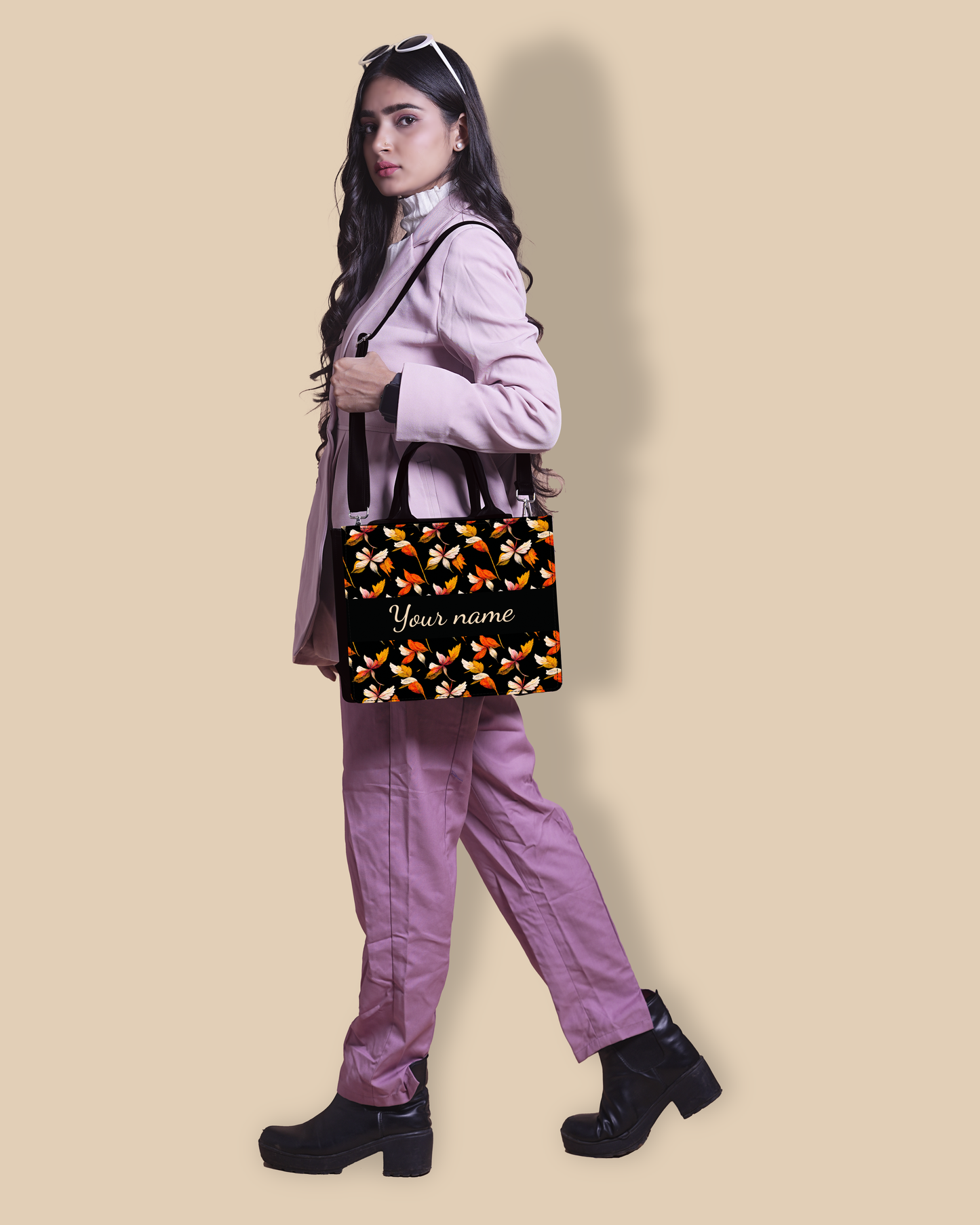 Personalized Small Tote Bag Designed With Watercolour Autumn Leaves Pattern