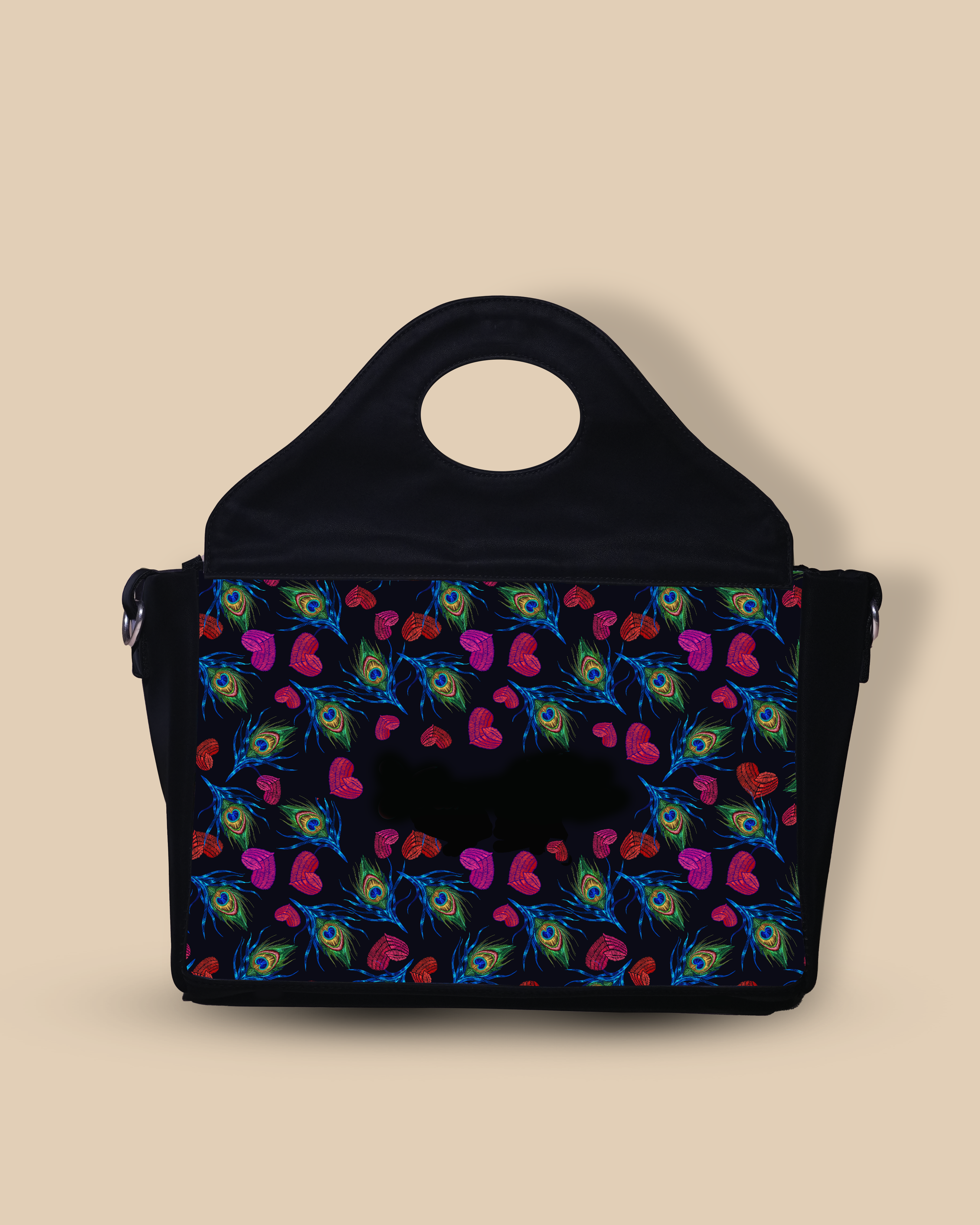 Customized Sling Purse Designed With Colourfull Peacock Feather And Heart Pattern