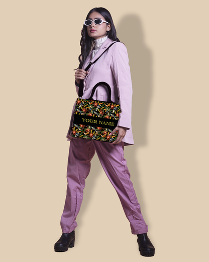 Personalized small Tote Bag Designed with Hornbill , Carens Birds And Tropical Flowers