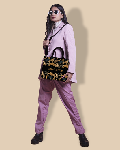 Personalized Small Tote Bag Designed With Marine Pattern Background And Leopard Palms