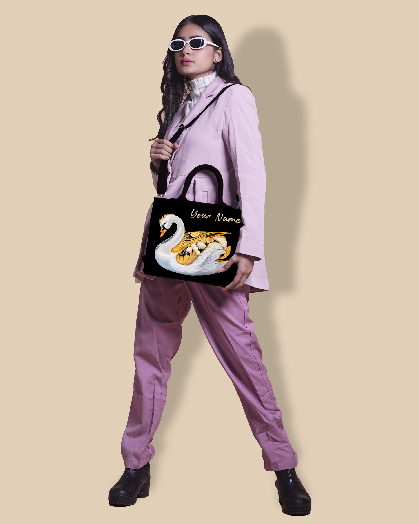 Personalized Small Tote Bag Designed With Swans Birds pattern
