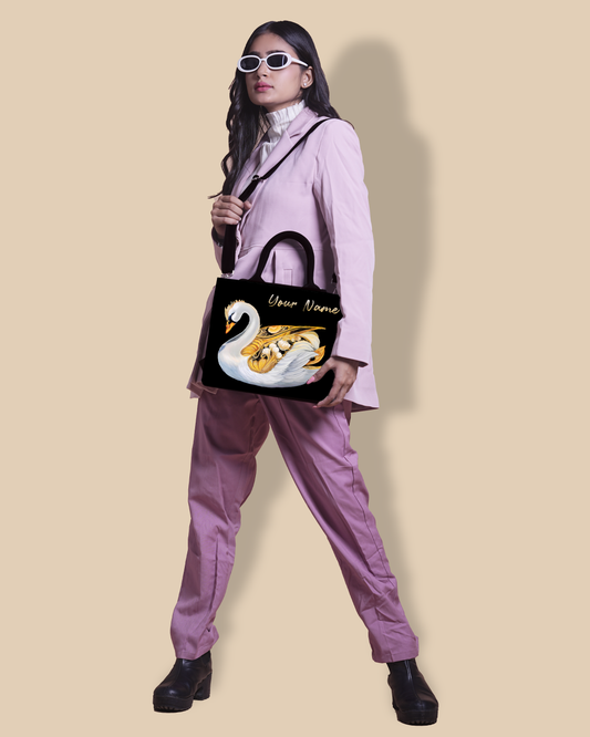 Personalized Small Tote Bag Designed With Swans Birds pattern