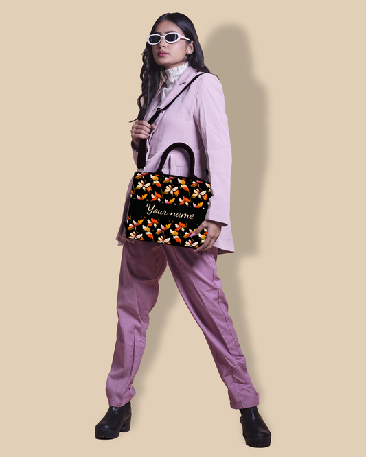 Personalized Small Tote Bag Designed With Watercolour Autumn Leaves Pattern