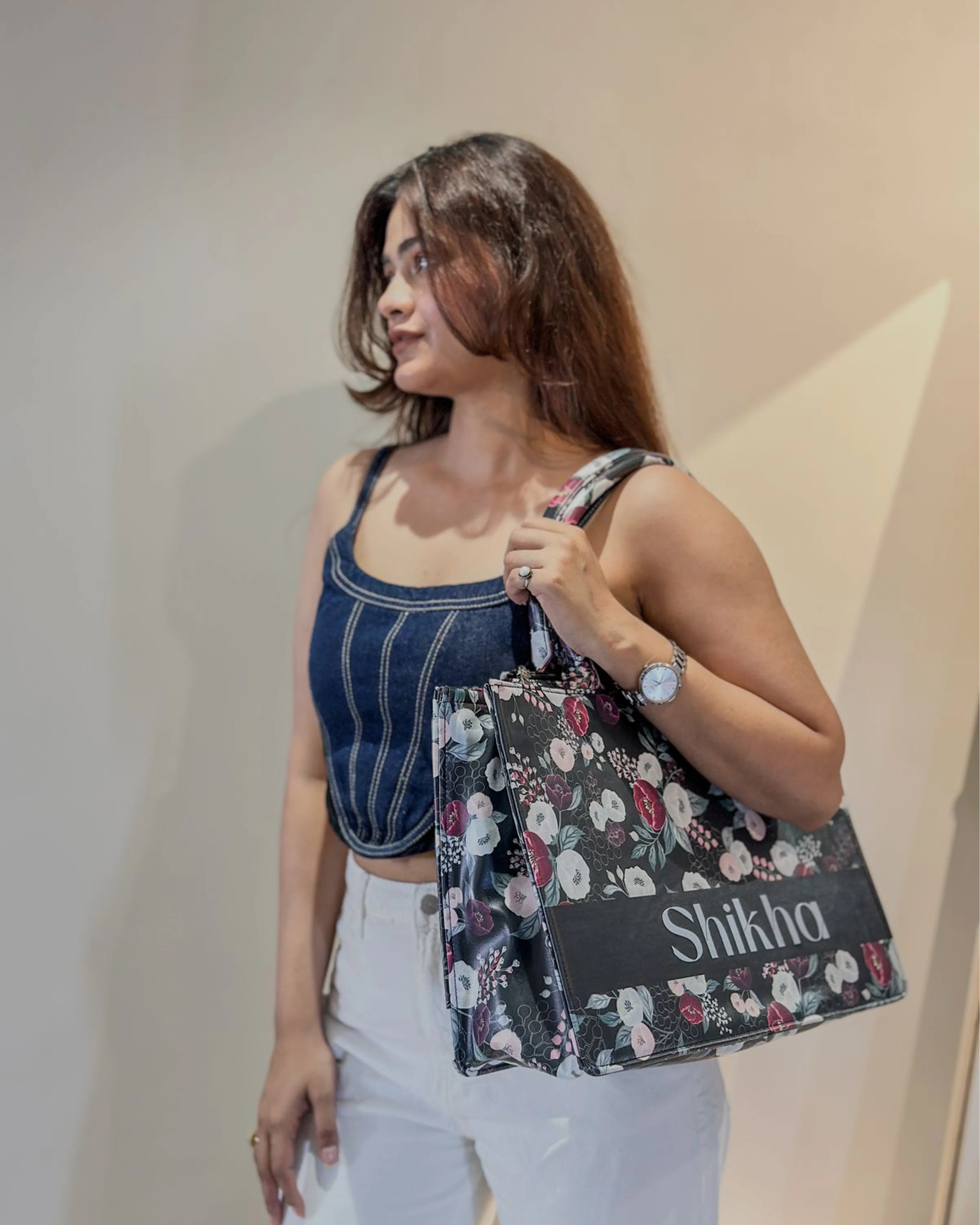 Customized Tote Bag Designed With Decorative Wild Peone Flowers