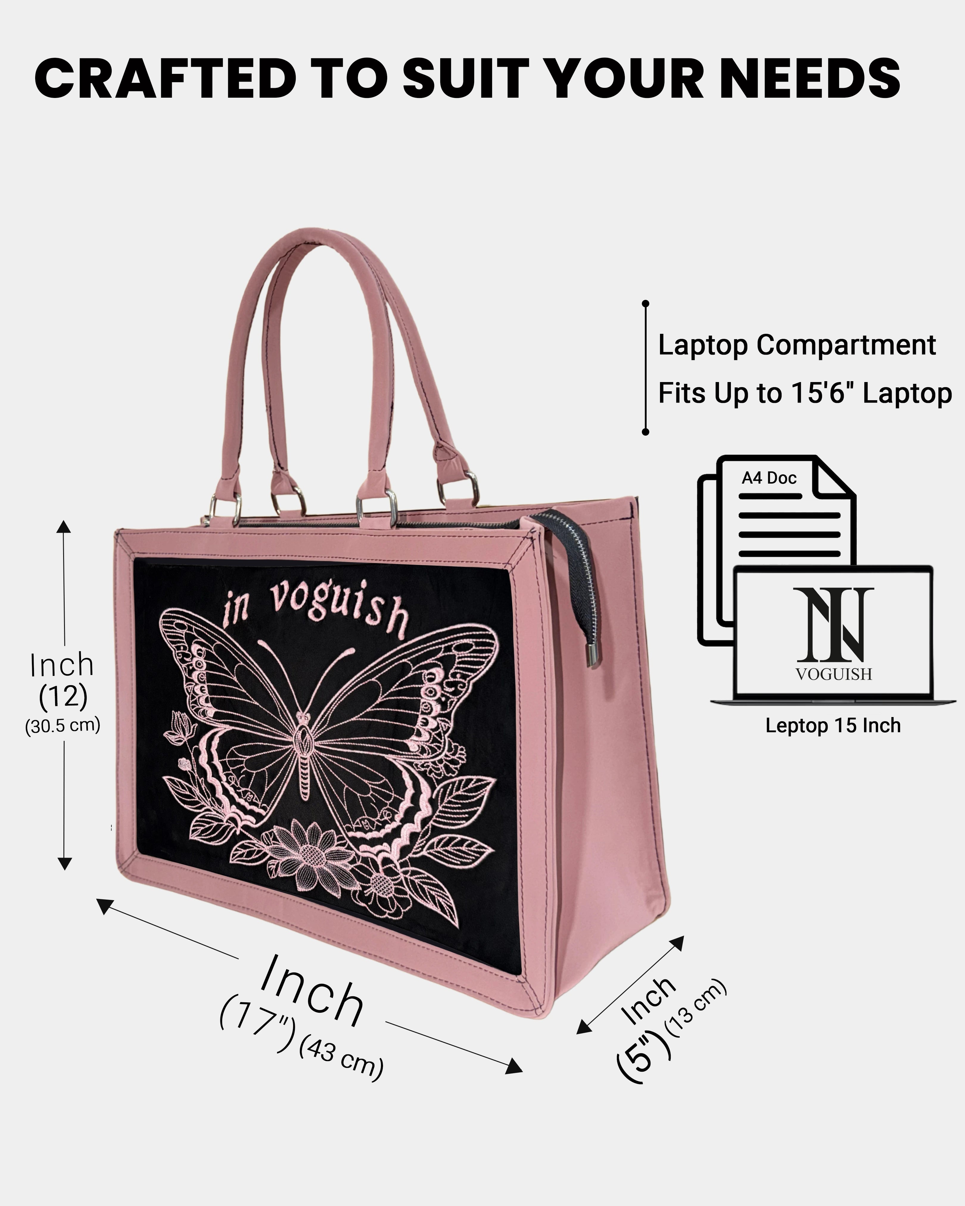 Luxury Pink & Black Butterfly Blush Customized Embroidered Tote Bag