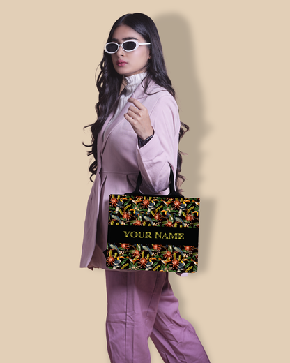 Personalized small Tote Bag Designed with Hornbill , Carens Birds And Tropical Flowers