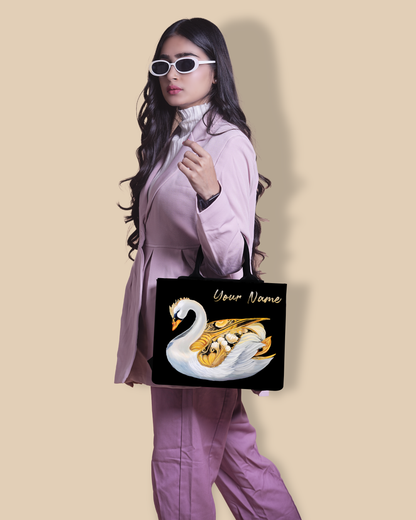 Personalized Small Tote Bag Designed With Swans Birds pattern