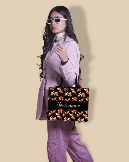 Personalized Small Tote Bag Designed With Watercolour Autumn Leaves Pattern