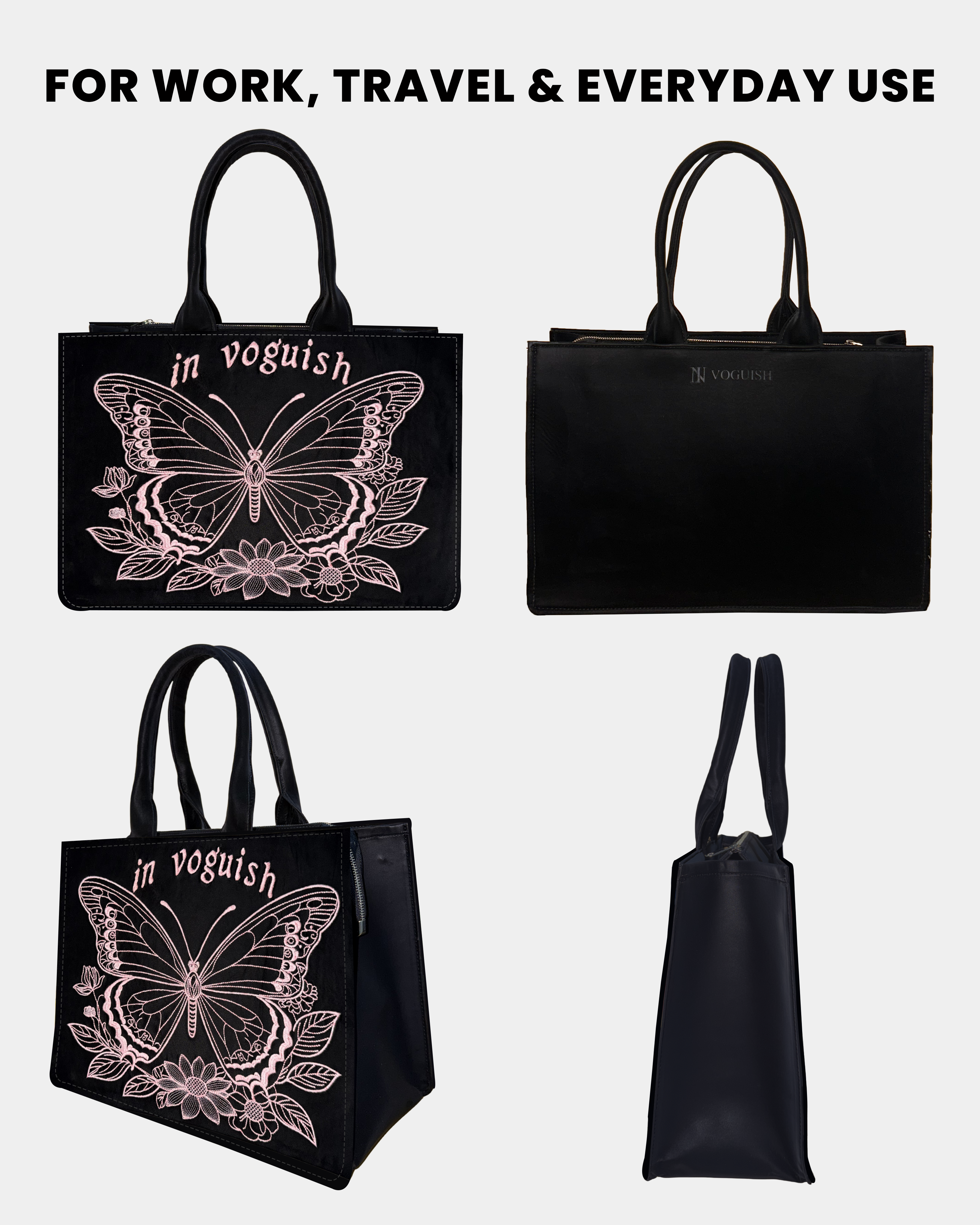 Midnight Butterfly Customized Embroidered Tote Bag