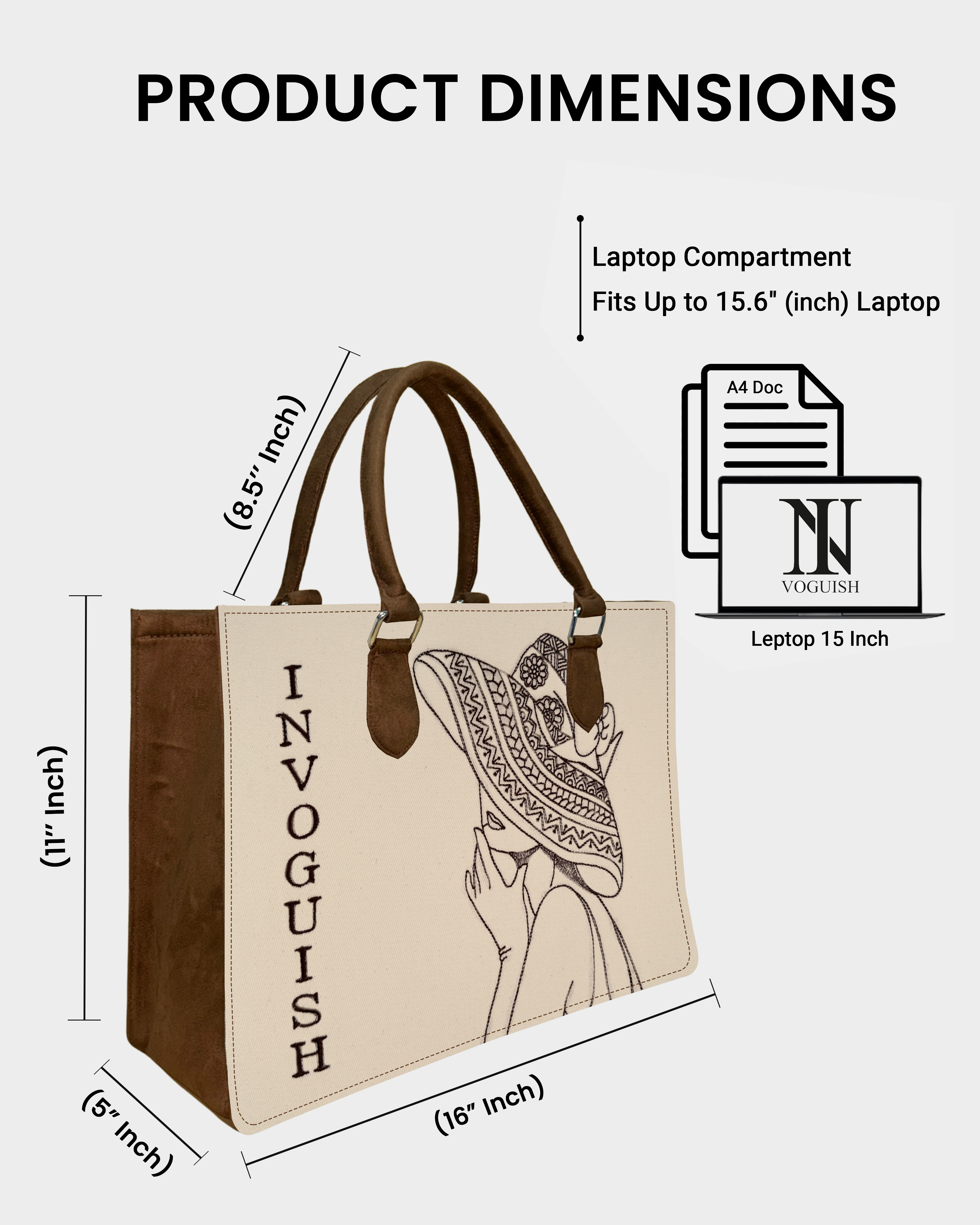 Customized Hat Girl Sketch Tote Bag – Brown Suede Edition
