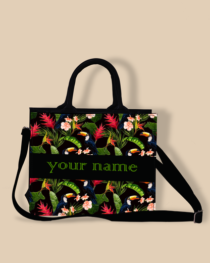 Personalized Small Tote Bag Designed With Beautiful Coconut Palm Trees With Birds