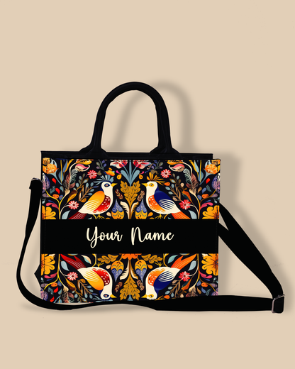 Personalized Small Tote Bag Designed With Beautiful Birds And Emblished Flowers