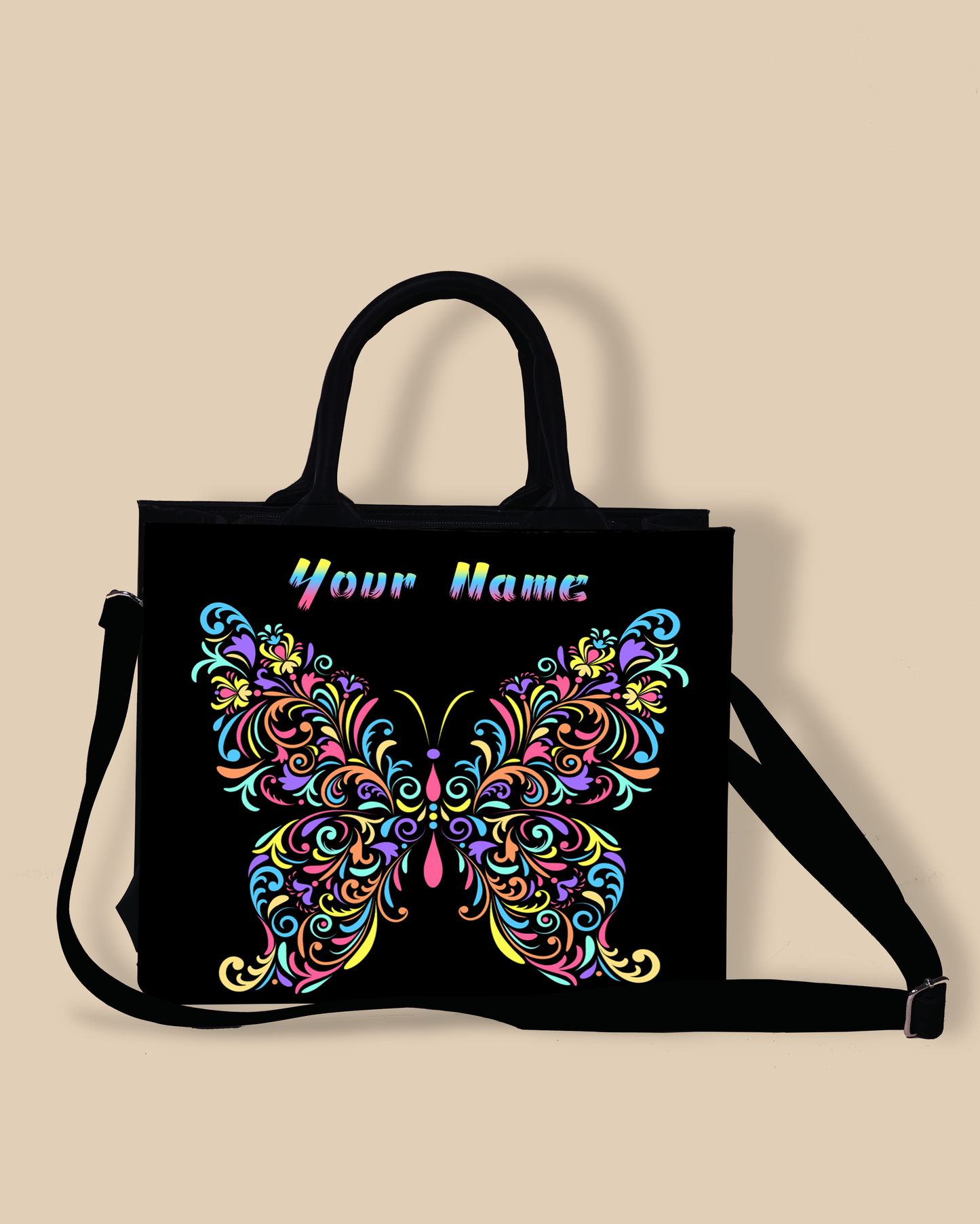 Personalized Small Tote Bag Designed With Colourfull Butterflie Pattern