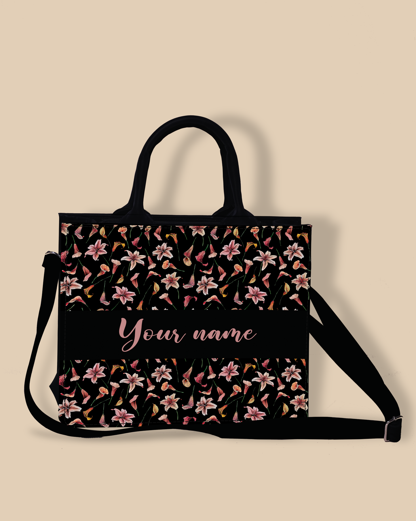 Personalized Small Tote Bag Designed With Romantic Lily Flowery Pattern