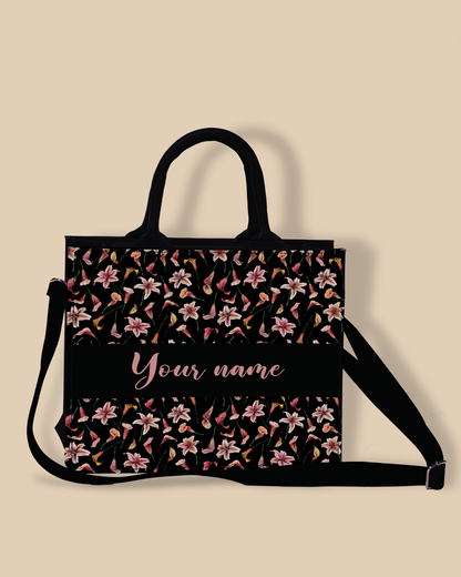 Personalized Small Tote Bag Designed With Romantic Lily Flowery Pattern