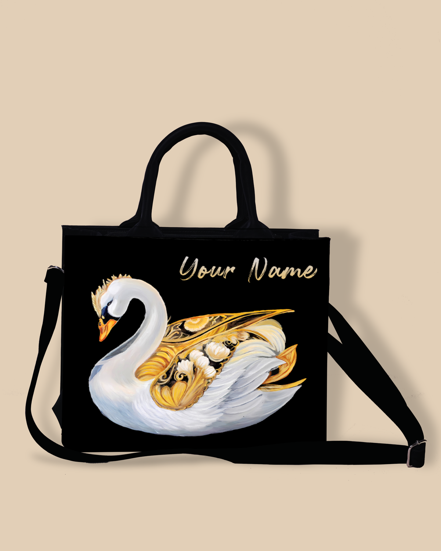 Personalized Small Tote Bag Designed With Swans Birds pattern