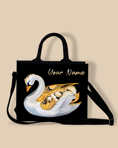 Personalized Small Tote Bag Designed With Swans Birds pattern