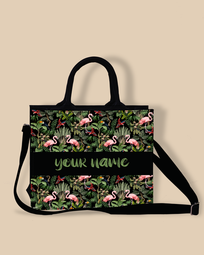 Personalized Small Tote Bag Designed with Flamingo And Colourfull Parrot