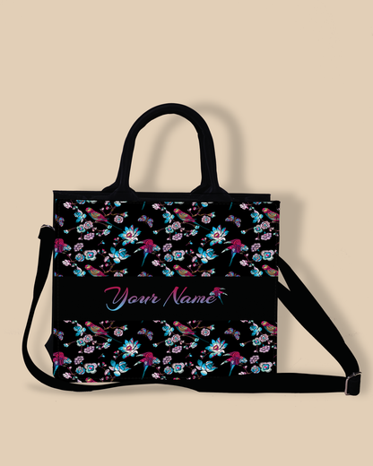 Personalized Small Tote Bag Designed with Flowering Branch And Bird
