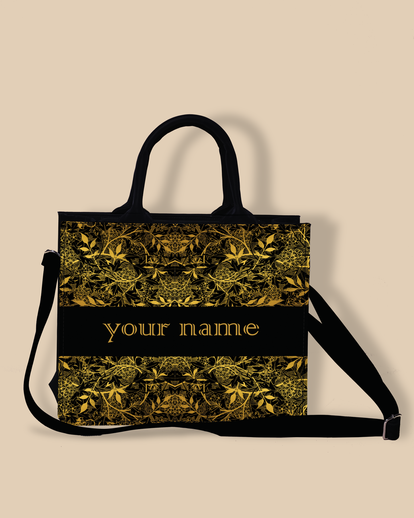 Personalized small Tote Bag Designed with Graceful Golden Floral