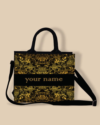 Personalized small Tote Bag Designed with Graceful Golden Floral