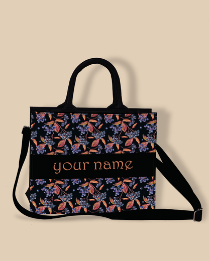 Personalized Small Tote Bag Designed with Grapes And Leaf Pattern