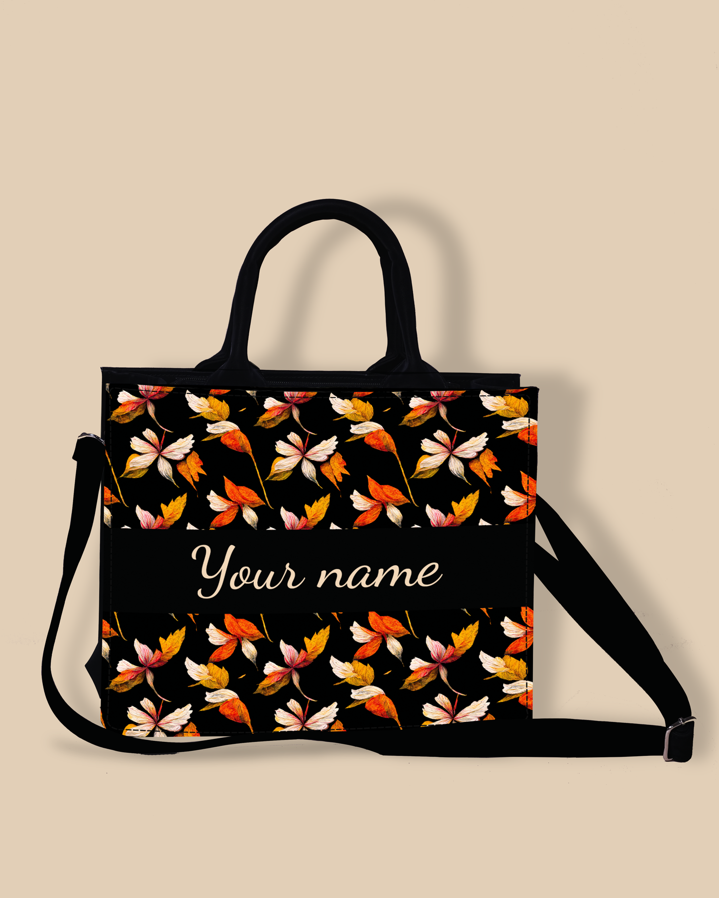 Personalized Small Tote Bag Designed With Watercolour Autumn Leaves Pattern