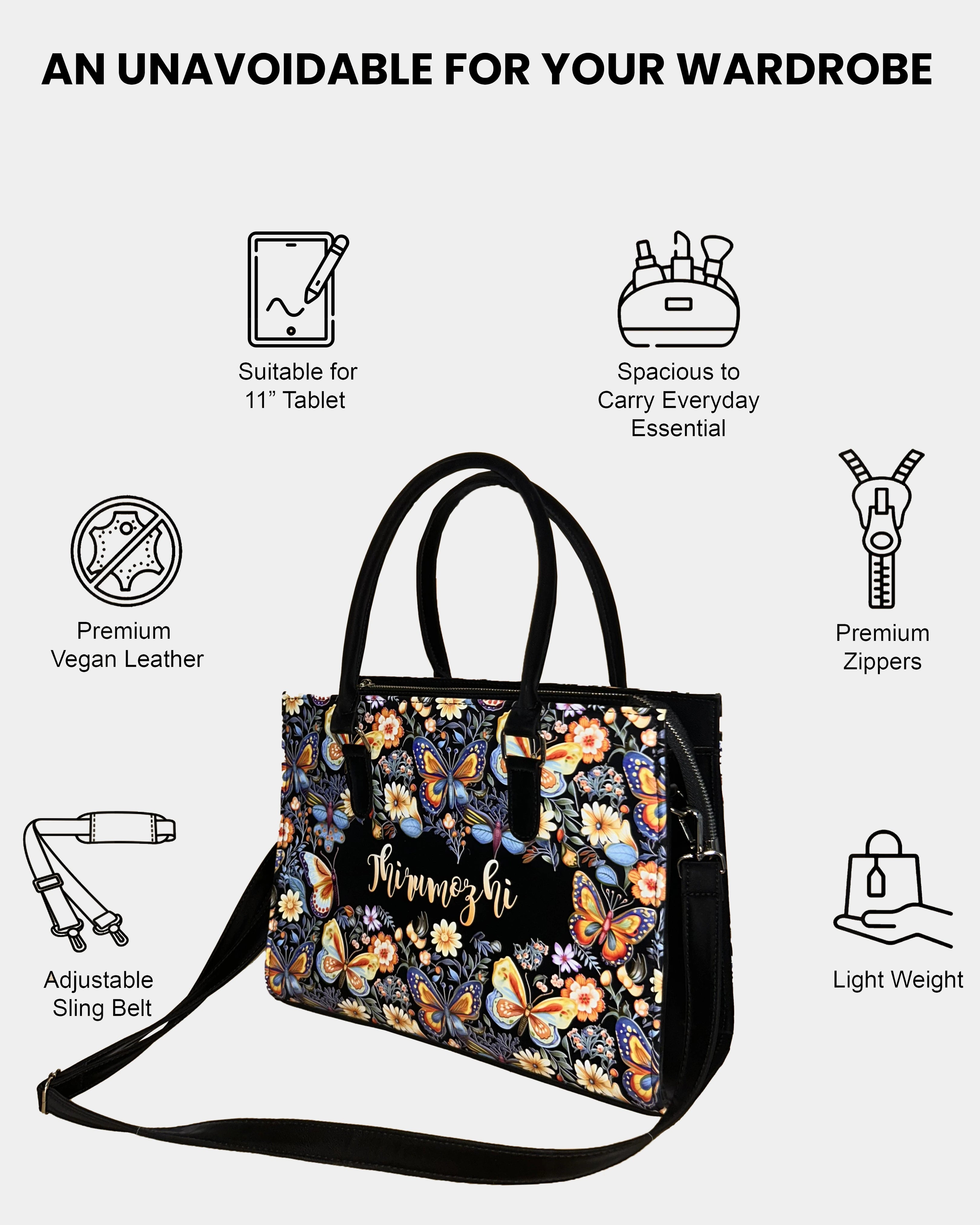 Blossom Colorful Butterflies Designer Sling Tote