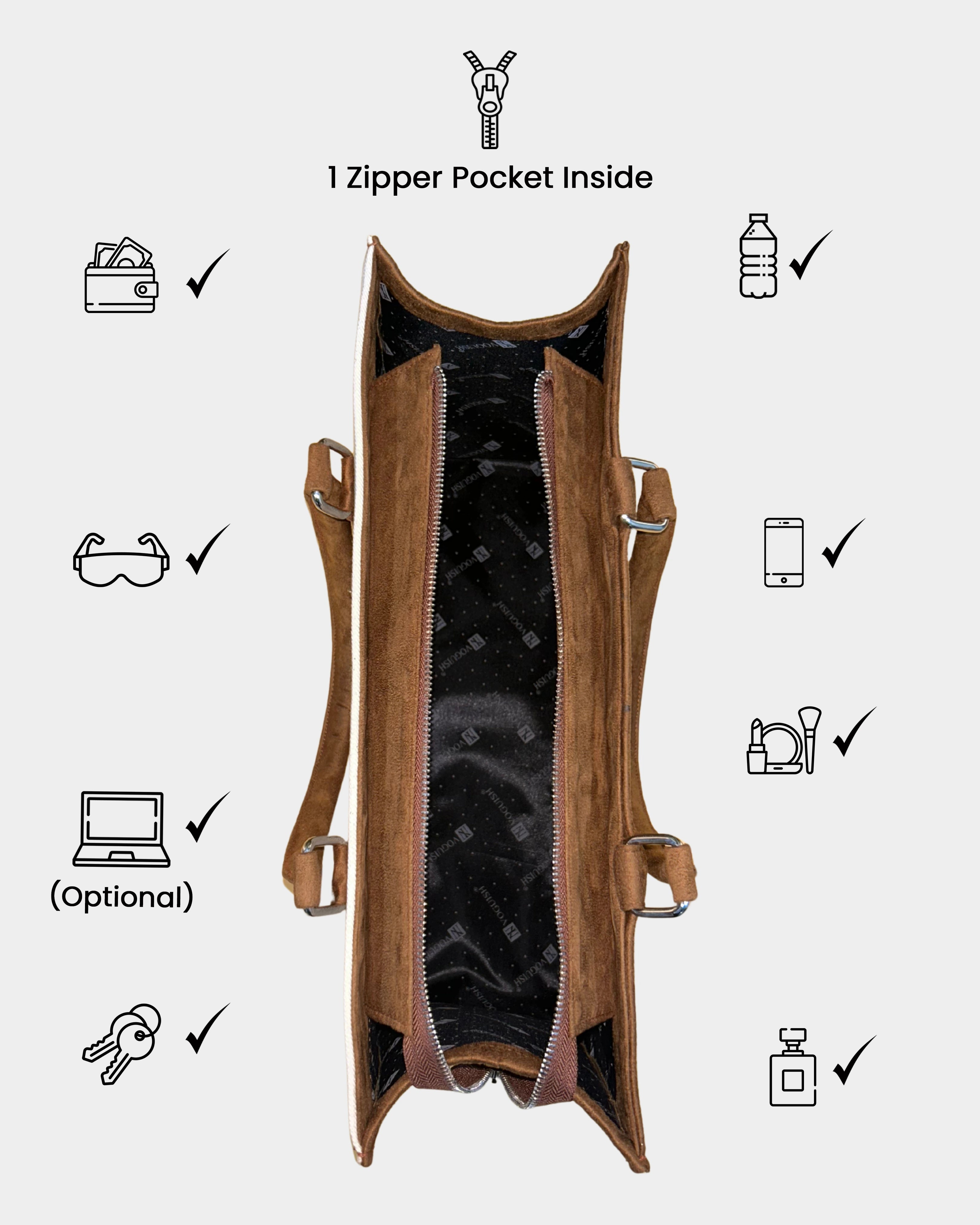 Customized Bloom Frame Embroidered Tote Bag – Brown Suede Edition