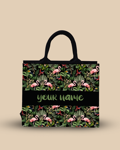 Personalized Small Tote Bag Designed with Flamingo And Colourfull Parrot
