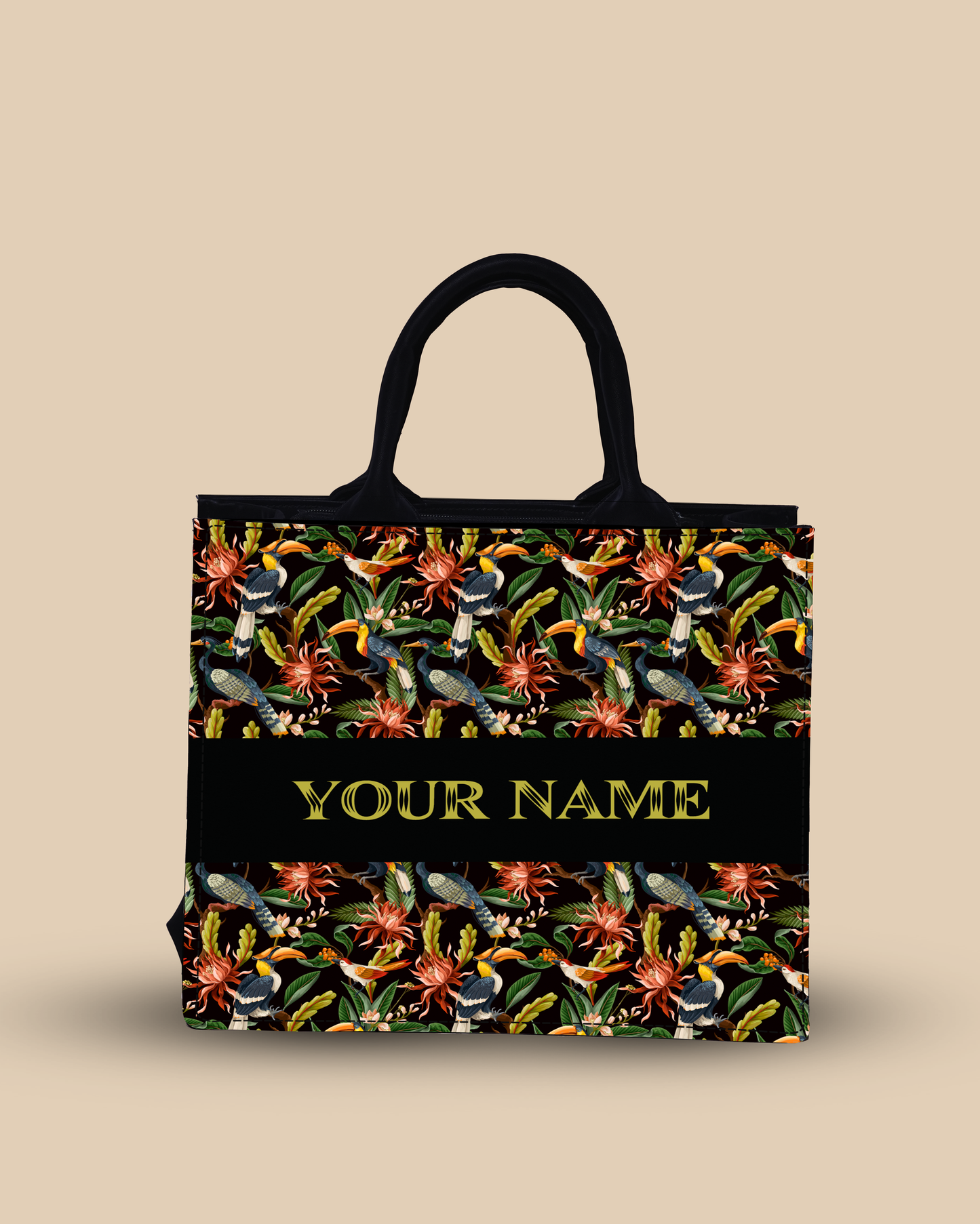 Personalized small Tote Bag Designed with Hornbill , Carens Birds And Tropical Flowers