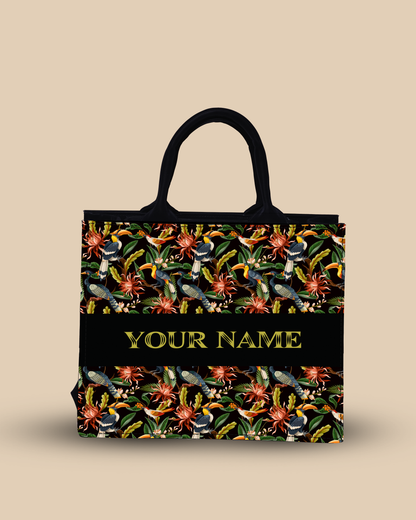 Personalized small Tote Bag Designed with Hornbill , Carens Birds And Tropical Flowers