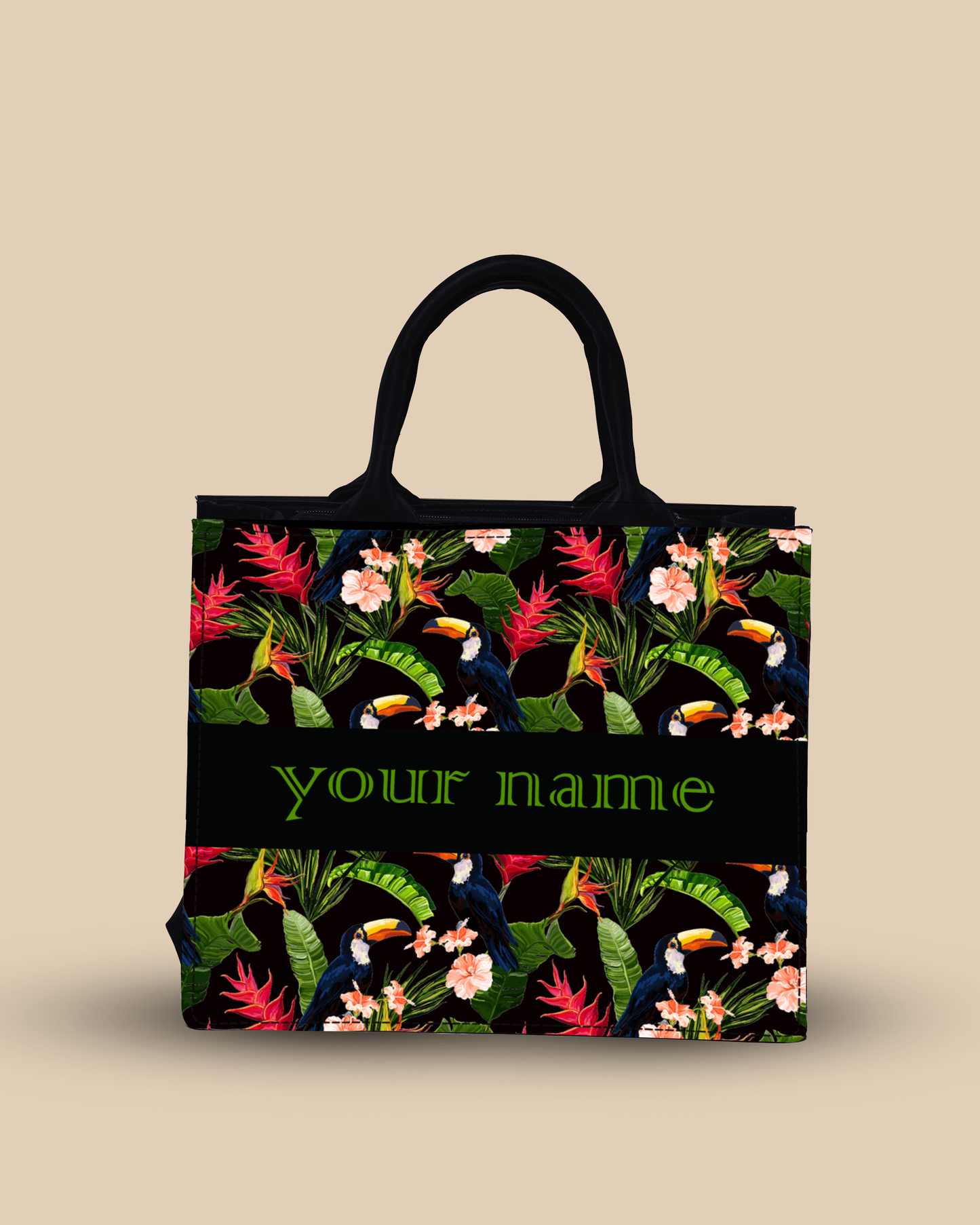 Personalized Small Tote Bag Designed With Beautiful Coconut Palm Trees With Birds