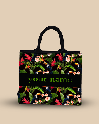 Personalized Small Tote Bag Designed With Beautiful Coconut Palm Trees With Birds