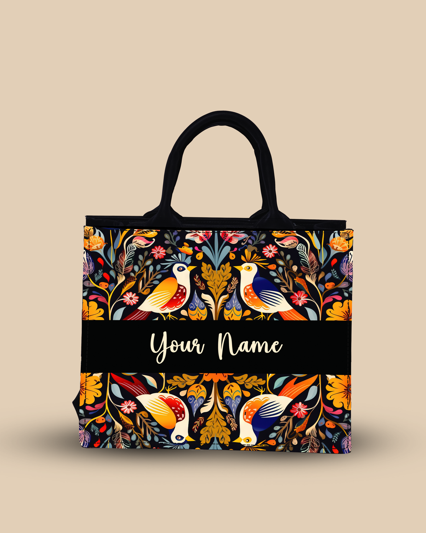 Personalized Small Tote Bag Designed With Beautiful Birds And Emblished Flowers