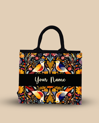 Personalized Small Tote Bag Designed With Beautiful Birds And Emblished Flowers