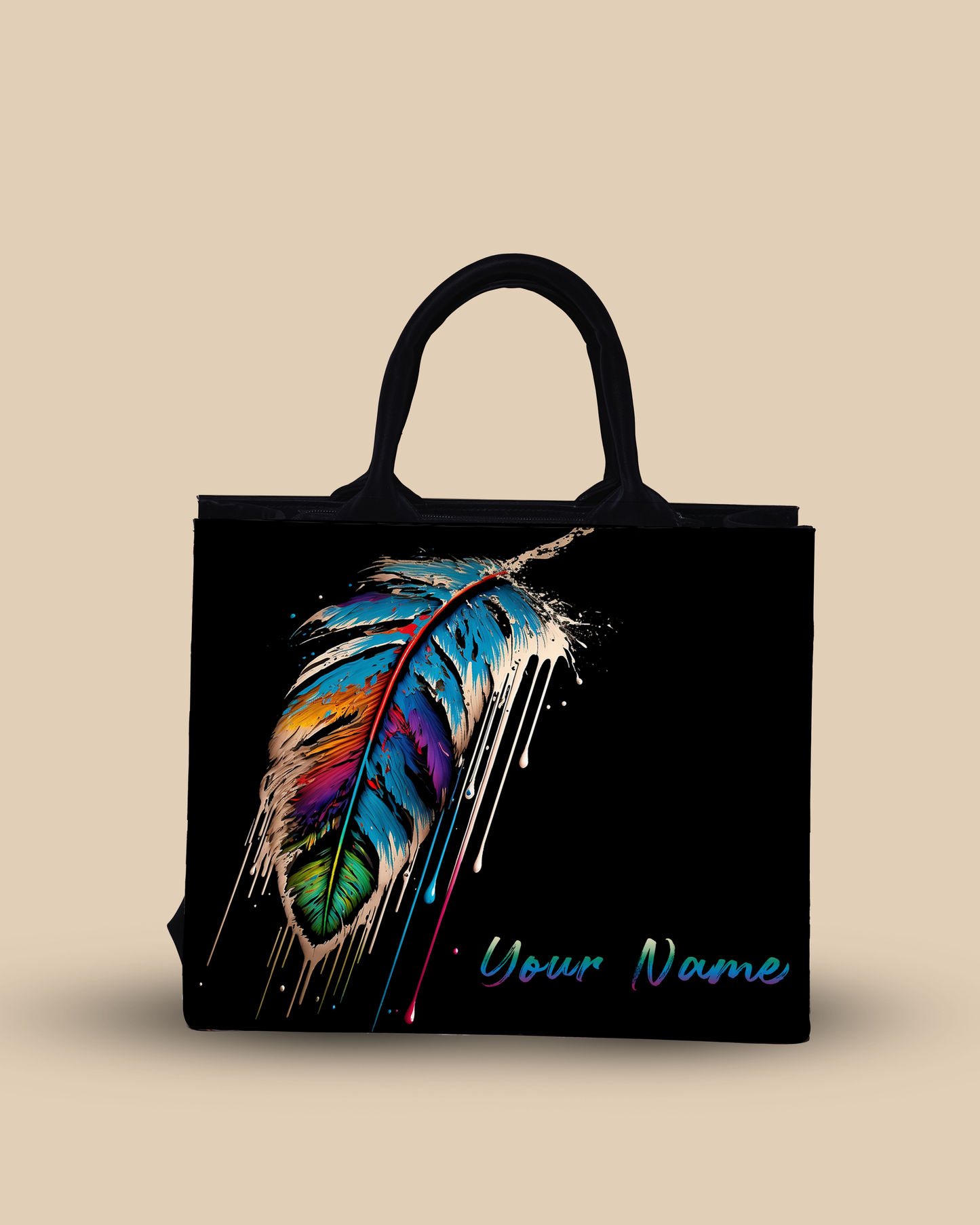 Personalized Small Tote Bag Designed With Colourfull Peacock Leaf