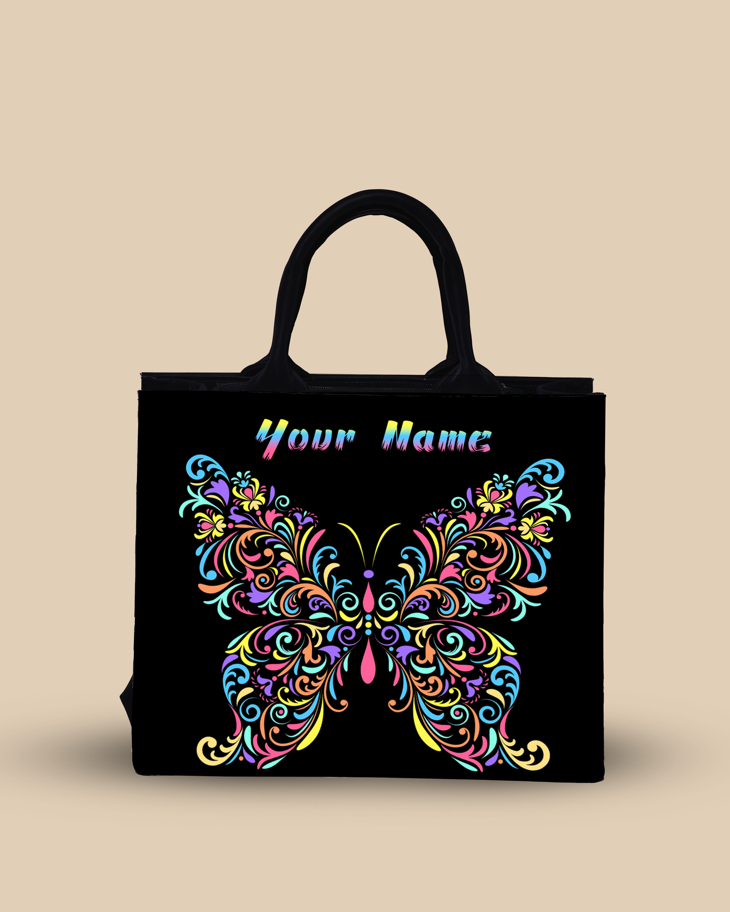 Personalized Small Tote Bag Designed With Colourfull Butterflie Pattern