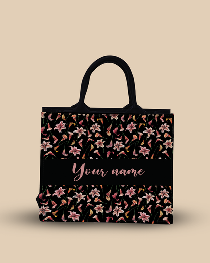 Personalized Small Tote Bag Designed With Romantic Lily Flowery Pattern